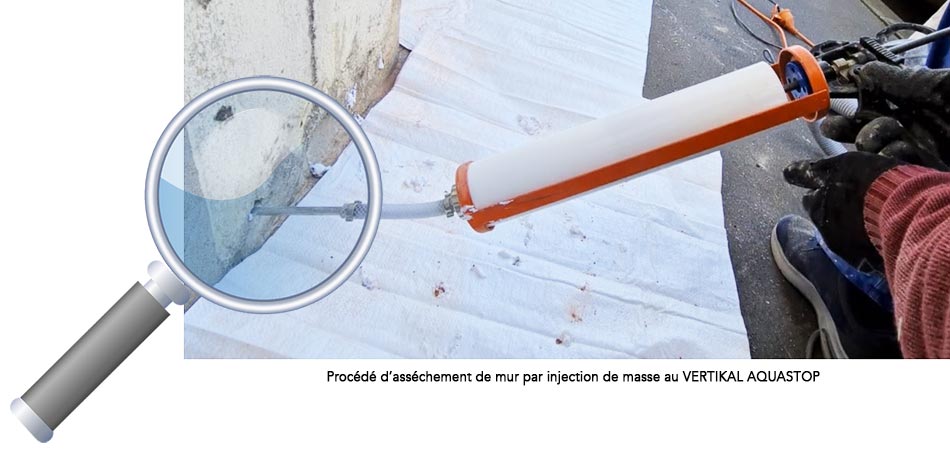 procédé d'assèchement de mur par injection de masse au VERTIKAL AQUASTOP
