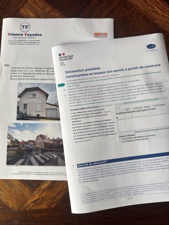 Trianon Façades, Déclaration préalable, Permis de construire