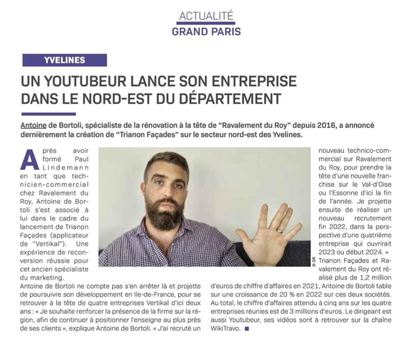Un Youtubeur lance sa nouvelle entreprise dans le nord-est des Yvelines, Trianon Façades